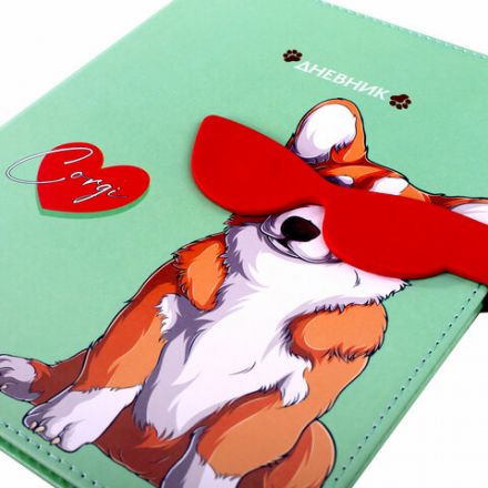 Дневник 1-4 класс 48 л., кожзам (твердая), застежка, ЮНЛАНДИЯ, "Корги в Очках", 106210