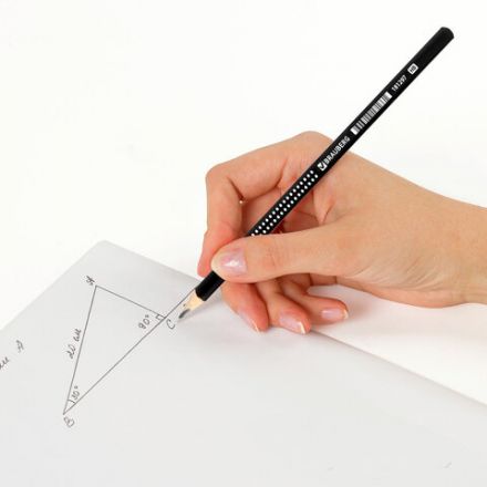 Карандаш чернографитный BRAUBERG, 1 шт., "Black&White", HB, трехгранный, корпус черный, заточенный, 181297