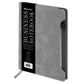 Блокнот А5 165x218 мм, BRAUBERG "Perfect", под кожу софт-тач, держатель для ручки, 80 листов, клетка, серый, 116619