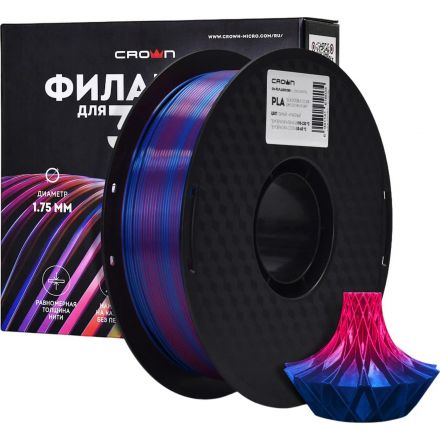 Пластик филамент Crown Micro CM-FILPLASD012BR PLA Silk,1.75,1кг,син-красн