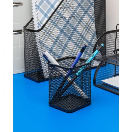 Подставка для письменных принадлежностей Attache (квадратная, 80х80х98 мм, металлическая сетка, черная)