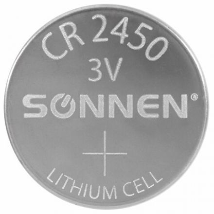 Батарейки литиевые SONNEN Lithium CR2450, "таблетки, дисковые, кнопочные", КОМПЛЕКТ 5 шт., блистер, 457144