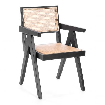 Кресло LOKI дерево вяз/ротанг, черный, 50х50х84 см