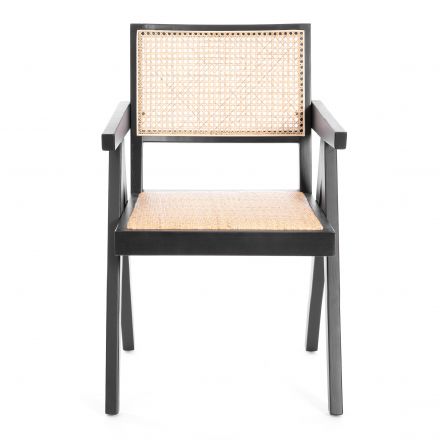 Кресло LOKI дерево вяз/ротанг, черный, 50х50х84 см