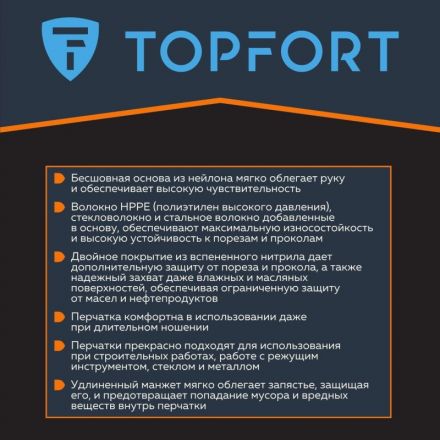 Перчатки защитные от порезов  TopFort Сполдер Нит Е с нитр.покр. р.9