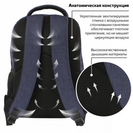 Рюкзак BRAUBERG URBAN универсальный, с отделением для ноутбука, "Dallas", темно-синий, 45х29х15 см, 228866