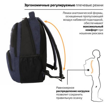 Рюкзак BRAUBERG URBAN универсальный, с отделением для ноутбука, "Dallas", темно-синий, 45х29х15 см, 228866