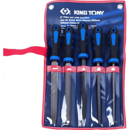 Набор напильников 200 мм, двухкомпонентные рукоятки, 5 предметов KING TONY
