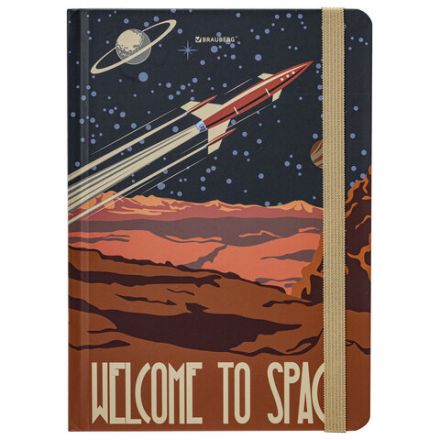 Блокнот с резинкой в клетку 96 л., А5 (145х203 мм), твердая обложка, BRAUBERG, "SpaceX", 113724