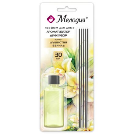 Ароматизатор аромадиффузор с палочками, освежитель 30 мл, МЕЛОДИЯ "Душистая ваниль", 609789