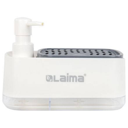 Диспенсер/дозатор DUET для мыла и моющего средства + губка, БЕЛЫЙ, 11х20х12 см, LAIMA HOME, 700043