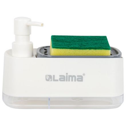 Диспенсер/дозатор DUET для мыла и моющего средства + губка, БЕЛЫЙ, 11х20х12 см, LAIMA HOME, 700043