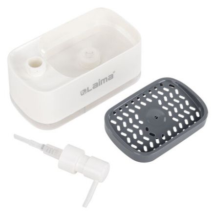 Диспенсер/дозатор DUET для мыла и моющего средства + губка, БЕЛЫЙ, 11х20х12 см, LAIMA HOME, 700043