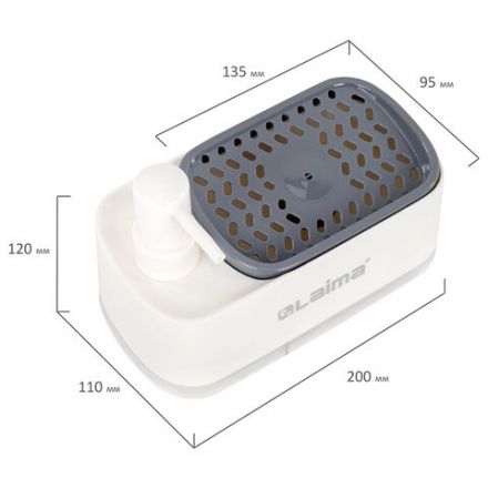 Диспенсер/дозатор DUET для мыла и моющего средства + губка, БЕЛЫЙ, 11х20х12 см, LAIMA HOME, 700043