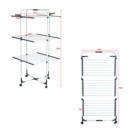 Сушилка напольная для белья раскладная, 3 уровня, 30 метров, на колесах, LAIMA HOME HIGH-RISE, 700472