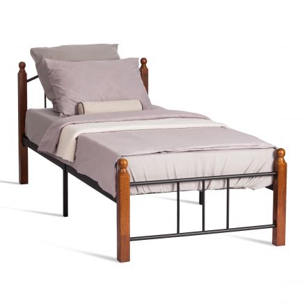 Кровать AT-915, дерево гевея/металл, 90*200 см (Single bed), красный дуб/черный