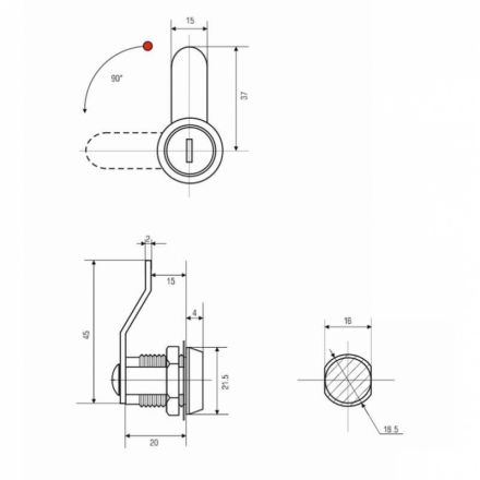 Замок почтовый EU 20 мм 90 градусов (изогнутый ригель)