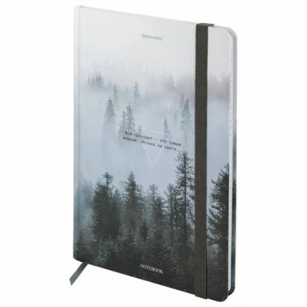 Блокнот с резинкой в клетку 96 л., А5 145х203 мм, твердая обложка, BRAUBERG, "Туман", 116315