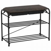 Банкетка для обуви "Альфа-23СЯ", 650х300х480 мм, 2 полки, ящик, металл/кожзам, черный/коричневый, ПДОА23СЯ Ч Банкетка для обуви "Альфа-23СЯ", 650х300х480 мм, 2 полки, ящик, металл/кожзам, черный/коричневый, ПДОА23СЯ Ч