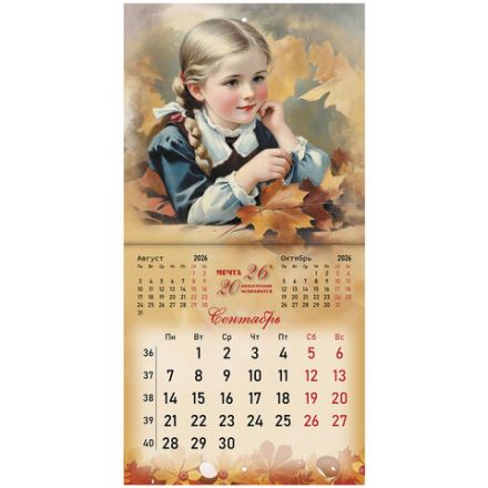 Календарь настенный перекидной 2026 г., BRAUBERG, 12 листов, 21,4х21,4 см, МИНИ, "Советские открытки", 116946