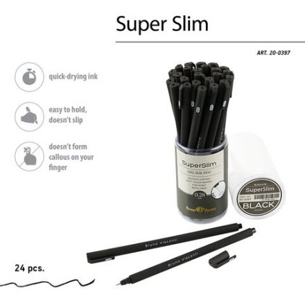Ручка гелевая BRUNO VISCONTI "Super Slim Black", ЧЕРНАЯ, узел 0,28 мм, линия 0,2 мм, 20-0397 Ручка гелевая BRUNO VISCONTI "Super Slim Black", ЧЕРНАЯ, узел 0,28 мм, линия 0,2 мм, 20-0397