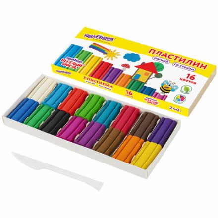 Пластилин мягкий ЮНЛАНДИЯ "ВЕСЕЛЫЙ ШМЕЛЬ", 16 цветов, 240 г, СО СТЕКОМ, 106673