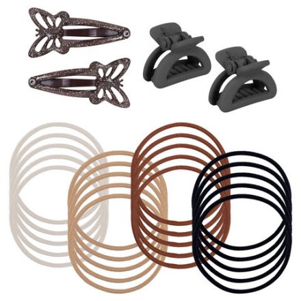 Набор для волос 24 шт.: 2 заколки 5 см, 2 краба 2,5 см, 20 резинок, MONTE VITA (МОНТЕ ВИТА), 457035