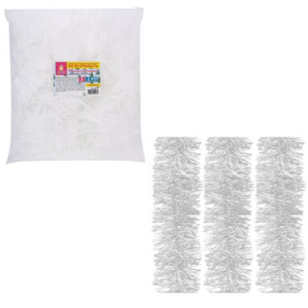 Мишура КОМПЛЕКТ 3 штуки, диаметр 100 мм, длина 2 м, белая, 592218