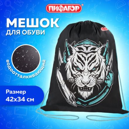 Мешок для обуви ПИФАГОР, 1 отделение, 42х34 см, "White tiger", 272389