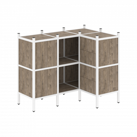 Loft Угловой внутренний стеллаж наборный VR.L-28 Тиквуд тёмный/Белый металл 1278*862*1047 Loft Угловой внутренний стеллаж наборный VR.L-28 Тиквуд тёмный/Белый металл 1278*862*1047