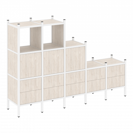 Loft Прямой стеллаж наборный VR.L-19 Денвер светлый/Белый металл 2110*446*1458