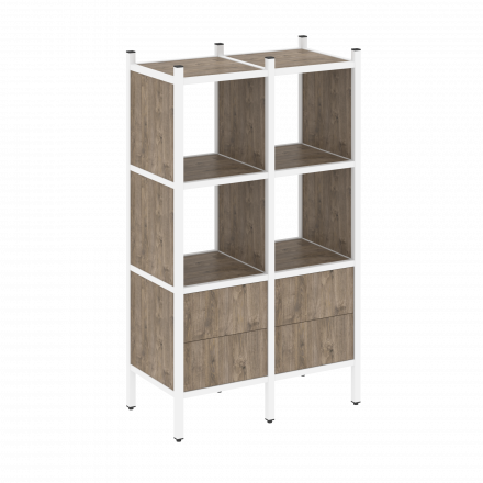 Loft Прямой стеллаж наборный VR.L-03 Тиквуд тёмный/Белый металл 862*446*1458 Loft Прямой стеллаж наборный VR.L-03 Тиквуд тёмный/Белый металл 862*446*1458