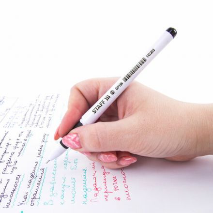 Ручка гелевая с грипом STAFF "Manager" GP-196, ЧЕРНАЯ, корпус белый, игольчатый узел 0,5 мм, линия письма 0,35 мм, 142393