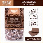 Шоколад порционный высшего качества WELDAY (ВЭЛДЭЙ) "Молочный 27%", 800 г (160 плиток по 5 г), пакет, 622406