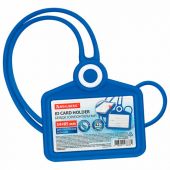 Бейдж горизонтальный для пропуска и ID-карт, СИЛИКОНОВЫЙ, 54х85 мм, шнурок 42 см, синий, BRAUBERG, 238906