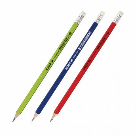 Карандаш чернографитный STAFF "Basic" BLP-744, 1 шт., НВ, с ластиком, пластик, корпус ассорти, 181744 Карандаш чернографитный STAFF "Basic" BLP-744, 1 шт., НВ, с ластиком, пластик, корпус ассорти, 181744