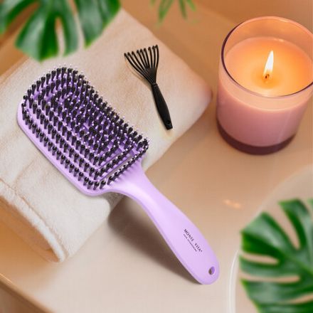 Расческа для волос массажная, 24x7,5 см, с натуральной щетиной + щетка для чистки В ПОДАРОК, MONTE VITA (МОНТЕ ВИТА), 457432