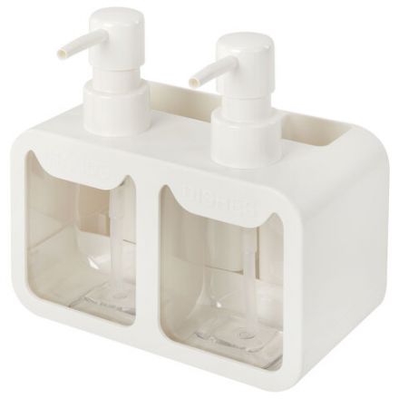 Дозатор DOUBLE для мыла/геля и моющего средства/шампуня, 2х350 мл, органайзер для губок и щеток, БЕЛЫЙ, 10х18х17 см, LAIMA HOME, 700044