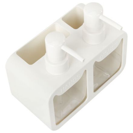 Дозатор DOUBLE для мыла/геля и моющего средства/шампуня, 2х350 мл, органайзер для губок и щеток, БЕЛЫЙ, 10х18х17 см, LAIMA HOME, 700044