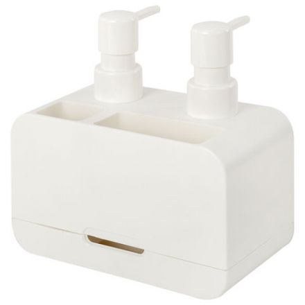Дозатор DOUBLE для мыла/геля и моющего средства/шампуня, 2х350 мл, органайзер для губок и щеток, БЕЛЫЙ, 10х18х17 см, LAIMA HOME, 700044