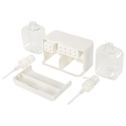 Дозатор DOUBLE для мыла/геля и моющего средства/шампуня, 2х350 мл, органайзер для губок и щеток, БЕЛЫЙ, 10х18х17 см, LAIMA HOME, 700044