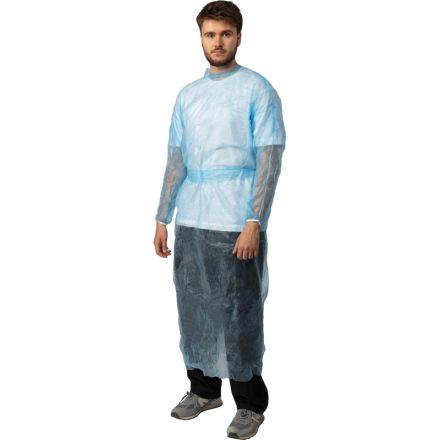 Халат н/с , на завязк, рук.рез, дл.140см, XL, пл 25, голуб, 10 шт/уп