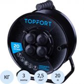 Удлинитель Topfort метал. КГ 3x2,5 кв.мм 20м 16А 4 гнезда с/з.,с/загл.,IP44