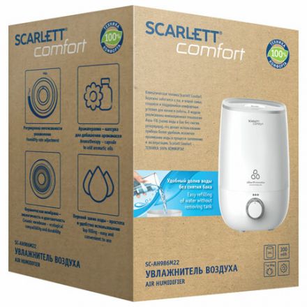 Увлажнитель воздуха SCARLETT SC-AH986M22, объем бака 3,8 л, 25 Вт, арома-контейнер, белый Увлажнитель воздуха SCARLETT SC-AH986M22, объем бака 3,8 л, 25 Вт, арома-контейнер, белый