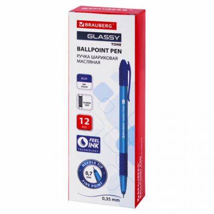 Ручка шариковая масляная с грипом BRAUBERG GLASSY TONE, СИНЯЯ, узел 0,7 мм, линия письма 0,35 мм, 144108