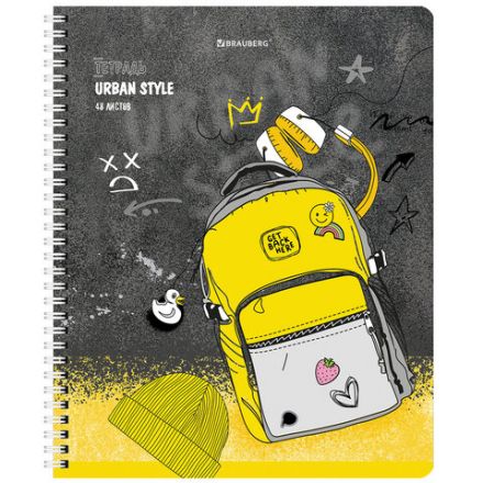 Тетрадь А5 48 л. BRAUBERG гребень, клетка, обложка картон, "Urban Style" (4 вида в спайке), 404338