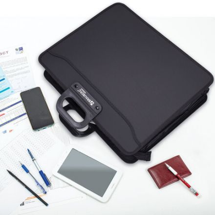 Папка-портфель пластиковая БОЛЬШОГО ФОРМАТА BRAUBERG "ПОРТФОЛИО" А3 (470х380х130 мм), 3 отделения, черная, 223081