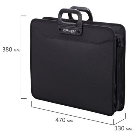 Папка-портфель пластиковая БОЛЬШОГО ФОРМАТА BRAUBERG "ПОРТФОЛИО" А3 (470х380х130 мм), 3 отделения, черная, 223081
