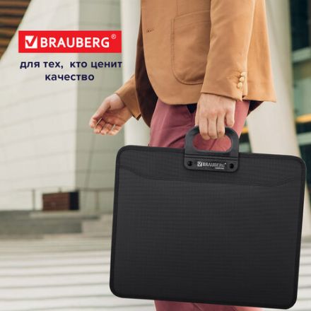 Папка-портфель пластиковая БОЛЬШОГО ФОРМАТА BRAUBERG "ПОРТФОЛИО" А3 (470х380х130 мм), 3 отделения, черная, 223081