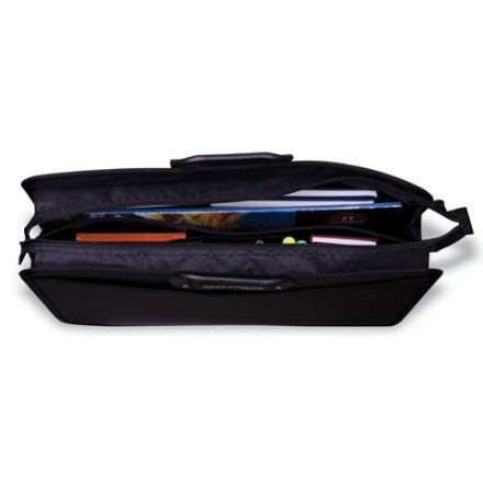 Папка-портфель пластиковая БОЛЬШОГО ФОРМАТА BRAUBERG "ПОРТФОЛИО" А3 (470х380х130 мм), 3 отделения, черная, 223081